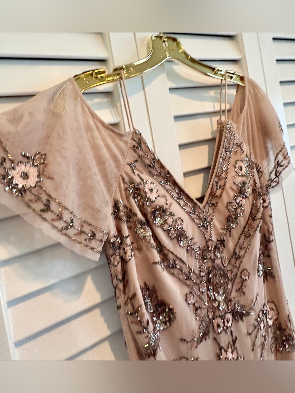 Aidan Mattox Dress Beaded Gatsby Cocktail Nude Champagne Floral Sequin Mesh 4 - Picture 7 of 14